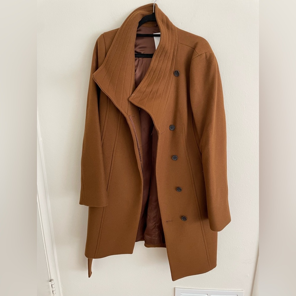 babaton Connor wool coat size large tan belted